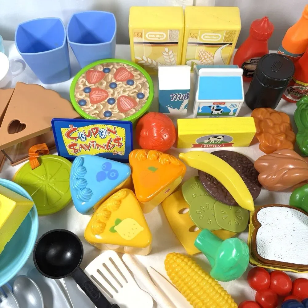 Vintage Lot 100 Piece Kids Pretend Play Food Utensils Plates Fisher Price & More